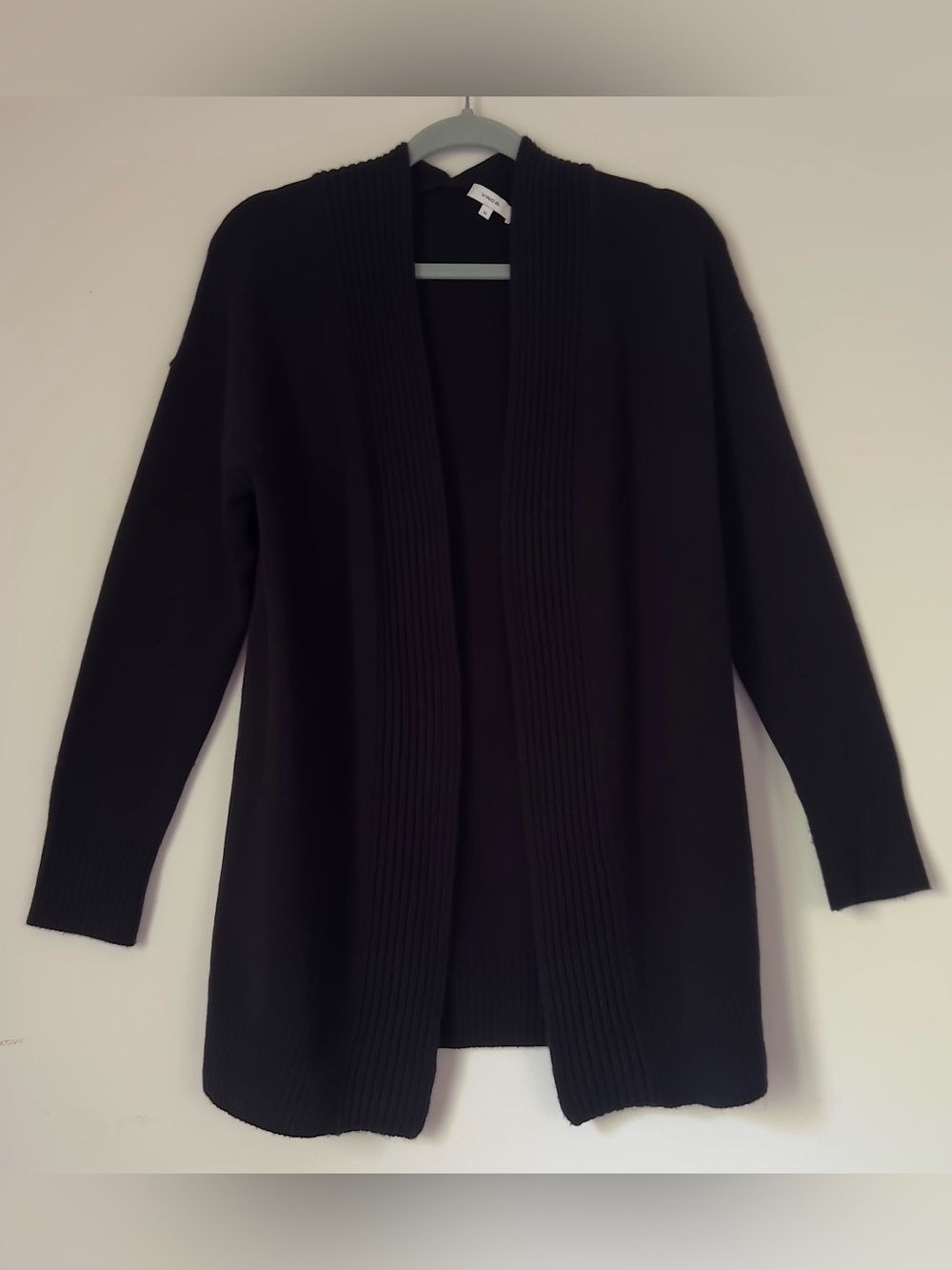 Vince Directional Ribbed Wool Cashmere Open Front Cardigan Black XS